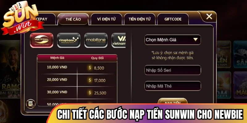 Chi tiết các bước nạp tiền Sunwin cho newbie