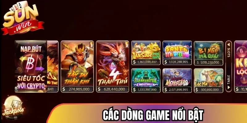 Một số các dòng game nổi bật của nổ hũ Sunwin